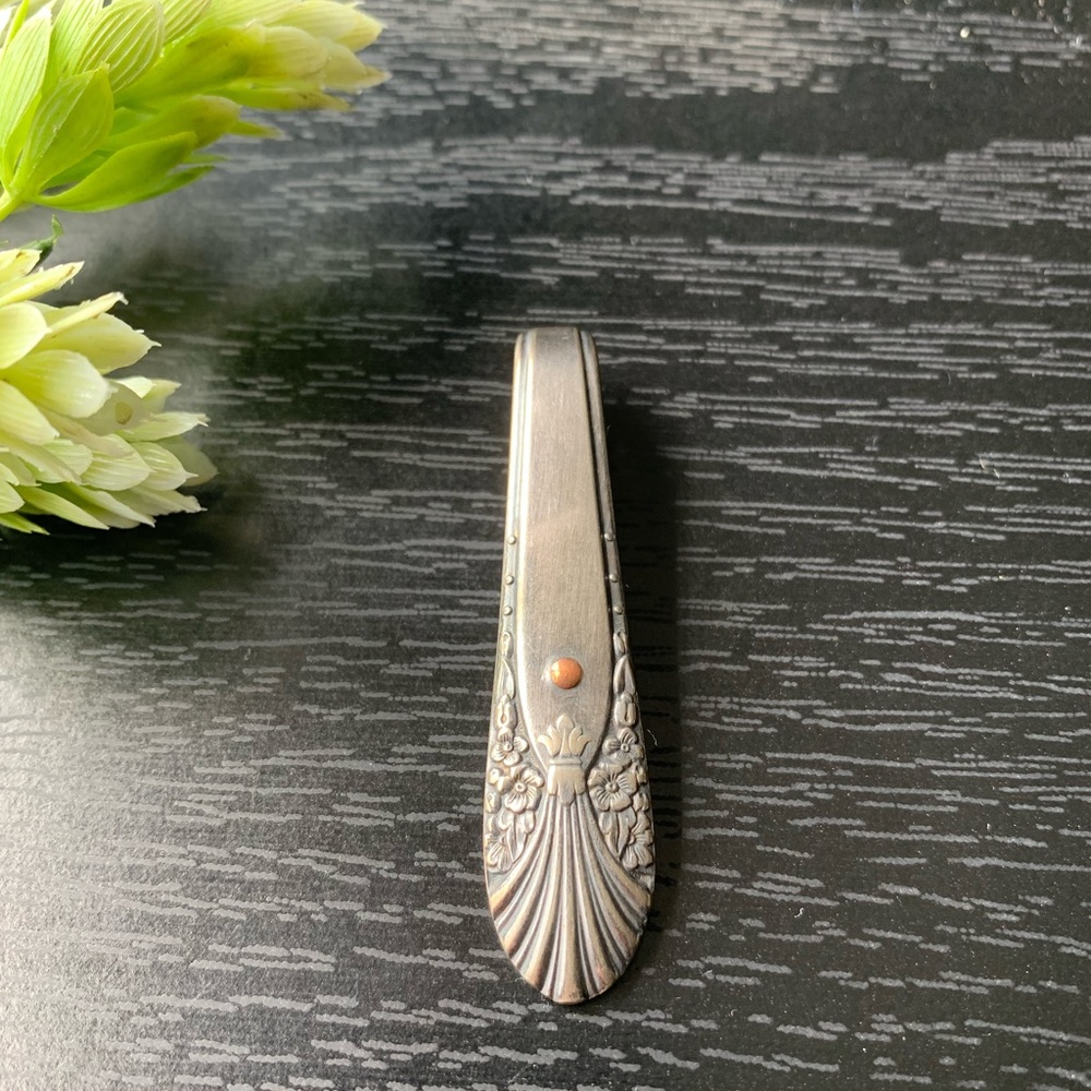 Spoon Pendant with Copper Rivet Jewelry 1939 Vintage Boho Silver Plated …